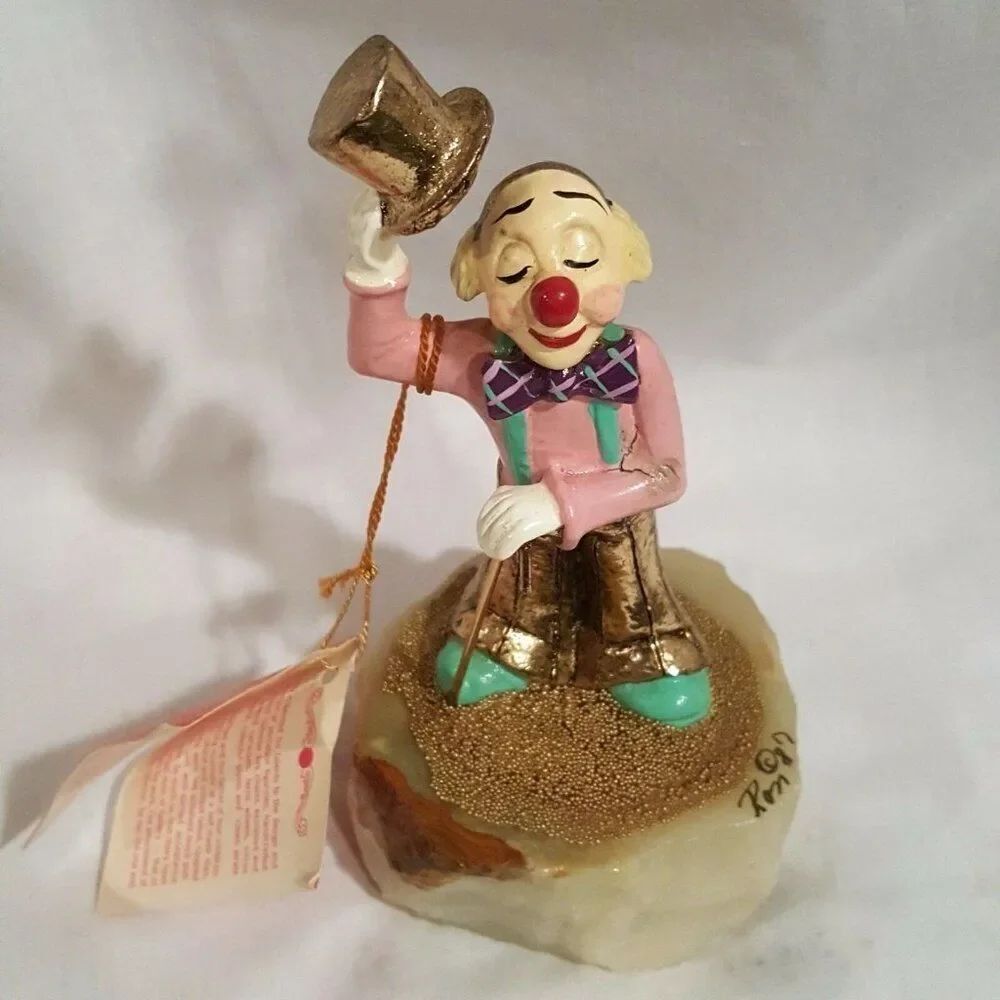 Vintage 80s Ron Lee Clown Hobo Cane Top Hat Signed Onyx Base 24K 1987